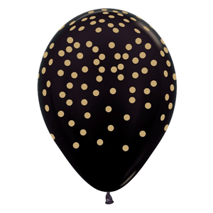 Ballon Zwart met Gouden opdruk Confetti (1st)